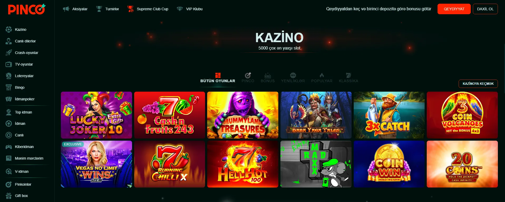 Pinco casino — oyun atmosferi